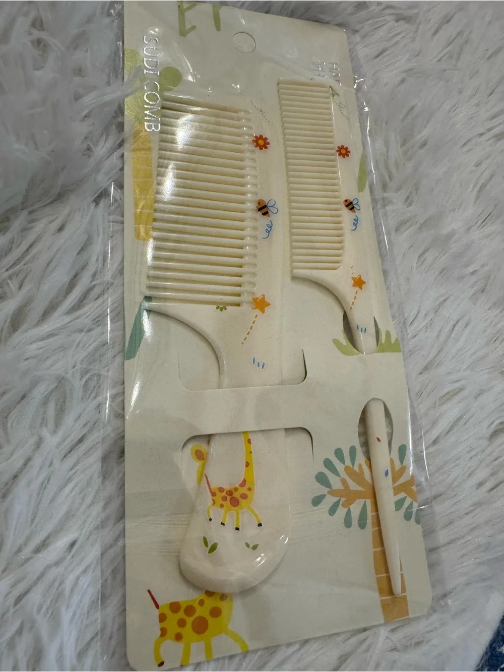 Kids Cream Safari Hair Brush & Comb Set